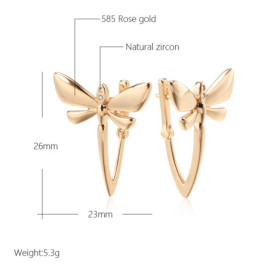 Dimensions des Boucles d'oreilles Longues Libéllules Design Plaqué Or Rose 585