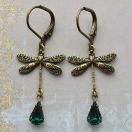 Boucles d'oreilles pendantes Libéllule Vintage