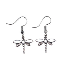 Magnifiques Boucles d'oreilles Libéllule Couleur argent antique Argent design