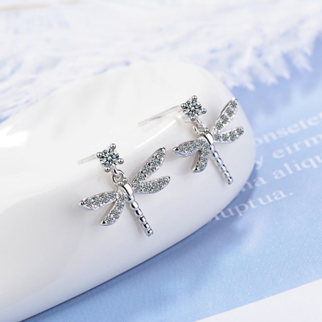 Boucles d'oreilles Libéllule en Argent Sterling 925 étincelant Argent