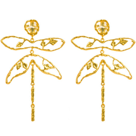 Vue détaillée des Boucles d'oreilles pendantes Libéllule Design Art Vintage  Or