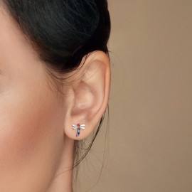 Boucles d'oreilles Libéllule en Argent Sterling 925 avec Strass 2 Colorés