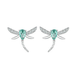 Boucles d'oreilles Libéllule Bleu Clair en Argent Sterling 925 Ailes Strass Bleu Clair
