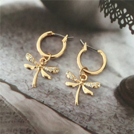 Magnifiques Petites boucles d'oreilles Libéllule Créoles Couleur Or