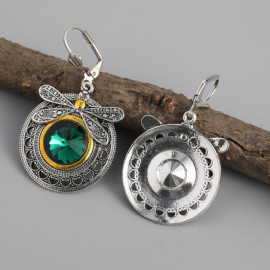 Vue complète des Boucles d'oreilles Libéllule Design Créateur Vintage en Cristal Couleur Vert