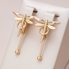 Boucles d'oreilles Pendantes Libéllule en or rose 585 couleur Or