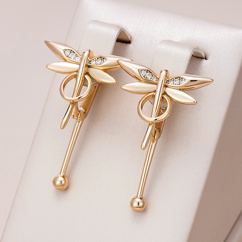 Boucles d'oreilles Pendantes Libéllule en or rose 585 couleur Or
