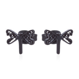 Boucles d'oreilles Libéllule Design Minimaliste en Acier inoxydable Couleur Noir
