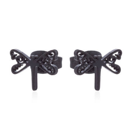 Boucles d'oreilles Libéllule Design Minimaliste en Acier inoxydable Couleur Noir
