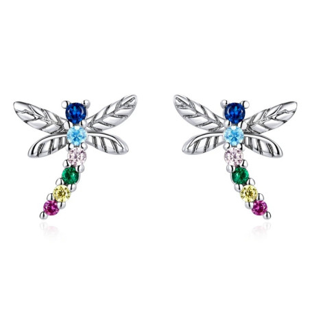 Boucles d'oreilles Libéllule Strass Colorés en Argent Sterling 925