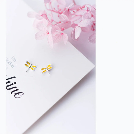 Magnifiques Boucles d'oreilles Libéllule émail Jaune et Argent Sterling 925