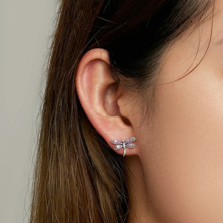 Boucles d'oreilles Libéllule Violette en Argent Sterling 925