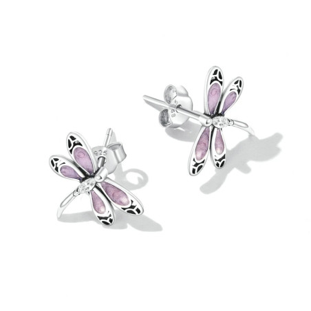 Détails des Boucles d'oreilles Libéllule Violette en Argent Sterling 925