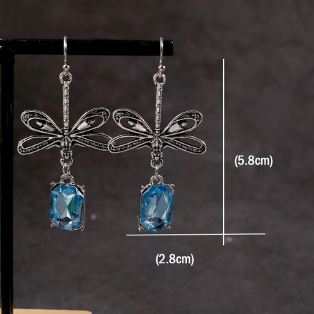 Dimensions des Boucles d'oreilles Pendantes Libéllule Vintage avec Pierre Bleu Clair