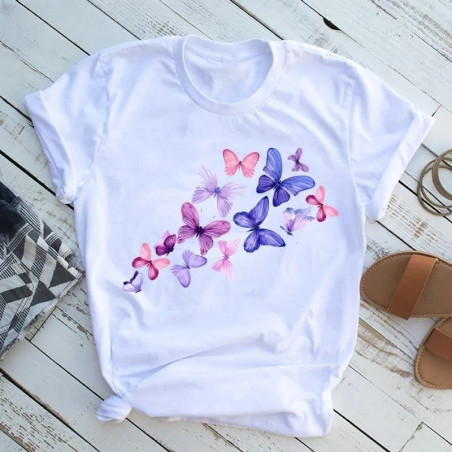 Magnifique T-shirt Vols de Papillon Couleur Pastel Butterflies