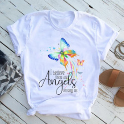 T-shirt Papillons imprimé "Je crois qu'il y a des anges parmi nous" - modèle 1