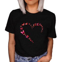 T-shirt Papillons Volants en forme de Cœur Rouge et Rose