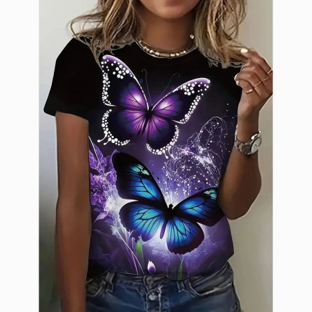 T-shirt à col rond avec grand imprimé papillon