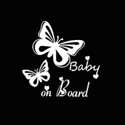 Sticker Papillon en Vinyle noir et blanc Bébé à Bord - baby Is On Board