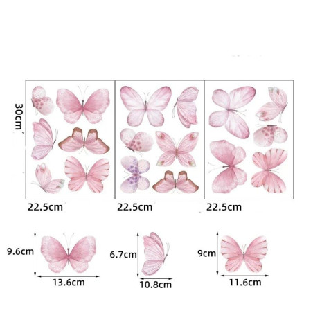 Détails Stickers muraux Papillons volants - Lot de 17 pièces