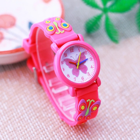 Montre Bracelet Papillon Rose pour enfants en Silicone souple couleur rose