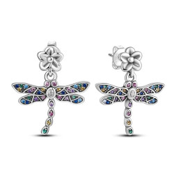 magnifiques Boucles d'oreilles Libéllule colorée en Argent Sterling 925
