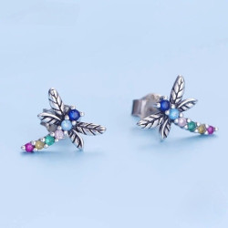Magnifiques Boucles d'oreilles Libéllule Strass Colorés en Argent Sterling 925