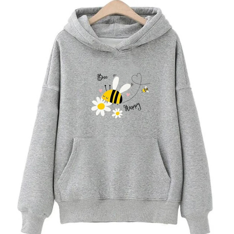 Hoodie Bee Happy abeille animée - modèle gris