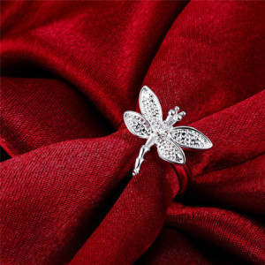 Vue de côté Bague Libéllule Ailles Strass en Argent Sterling 925