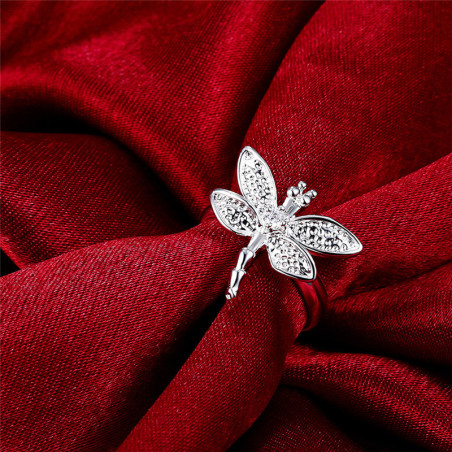 Vue de côté Bague Libéllule Ailles Strass en Argent Sterling 925