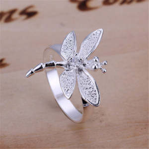 Vue côté Guauche Bague Libéllule Ailles Strass en Argent Sterling 925