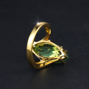 Vue arrière Bague Libéllule sur Pierre Vert Olive Couleur Or