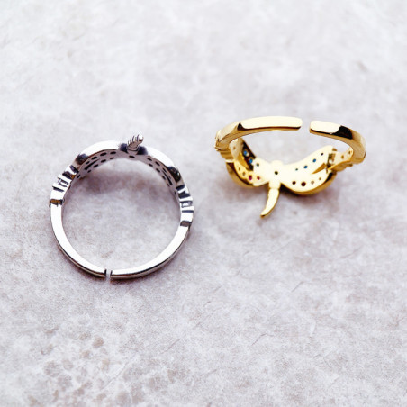 Face arrière Bague Libéllule en Argent Sterling 925 libellule avec pierres de couleur - 2 couleurs au Choix !