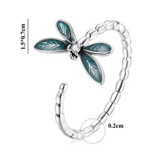 dimension de la Bague Libéllule Ajustable en Argent Sterling 925 avec Libélllule Verte