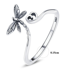 dimension Bague Libéllule en Argent Sterling 925 - Deisgn Petite Libéllule et Cœur