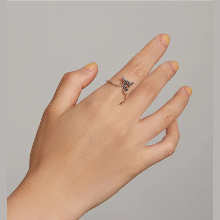 Avant Bague Libéllule en Argent Sterling 925 - Deisgn Petite Libéllule et Cœur