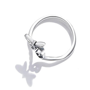 Vue détaillée Bague Libéllule en Argent Sterling 925 - Deisgn Petite Libéllule et Cœur