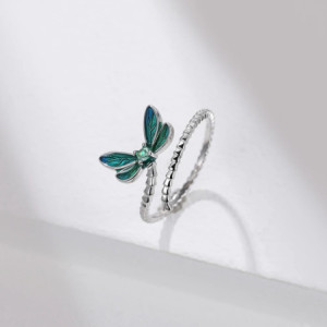 Détails de la Bague Libéllule en Argent Sterling 925 - Magnifique Libéllule Couleur d'eau - Ajustable !