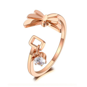 Bague Libéllule Design en acier Inoxydable Couleur Or Rose