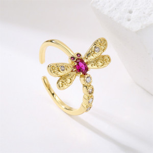 Avant de la Bague Libéllule en Zircon avec Strass Rose et Blanc
