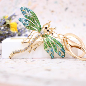 Porte-clés Libéllule en cristal et strass couleur bleu Clair