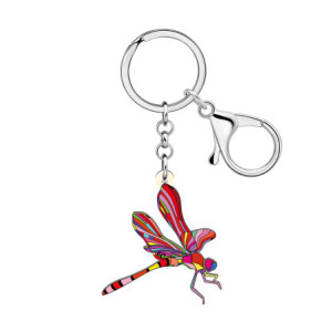 Porte-clés Libéllule Volante en Acrylique Coloré couleur Rouge