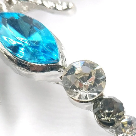 Détails du Porte-clés Libéllule Bleu et Argent en cristal et strass