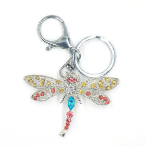 Porte-clés Libéllule Vintage avec Cristal et Strass Multicolore
