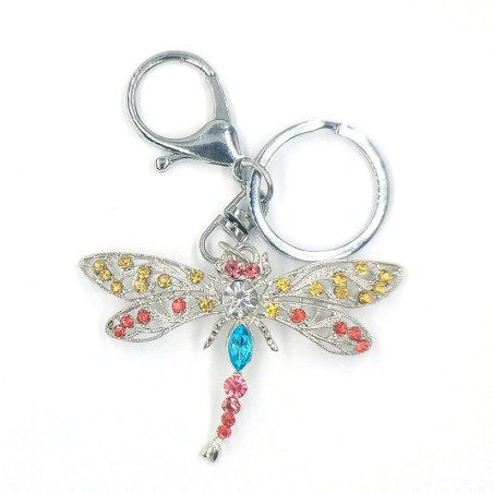 Porte-clés Libéllule Vintage avec Cristal et Strass Multicolore