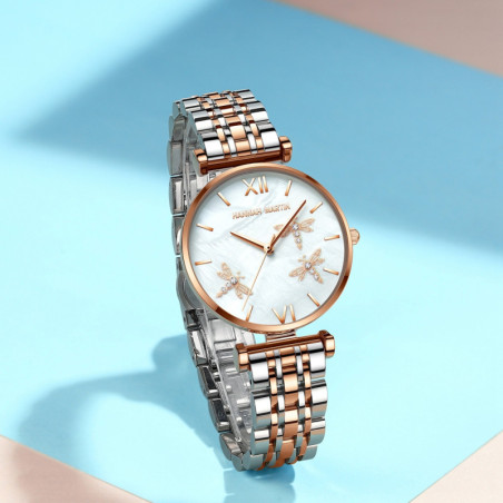Vue générale Montre Libéllule avec bracelet acier inoxydable bicolore pour femme