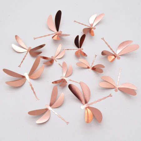 Vue générale Autocollant Mural PVC Libellule Brillante effet Strass en 3D - Lot de 12 pièces Couleur Rose