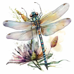 Autocollant Mural PVC Libellule Aquarelle