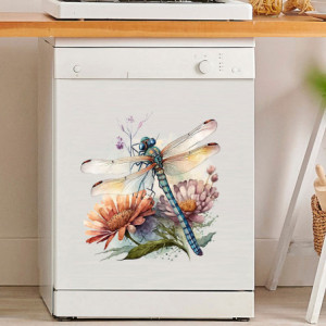 Vue générale Autocollant Mural PVC Libellule et Deux Fleurs - 5 tailles disponibles