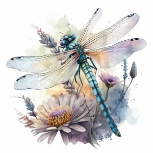 Autocollant Mural PVC Libellule et Fleurs - 5 tailles disponibles